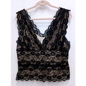 VTG Y2K George Lace Tank Top Womens XL Black Floral V-Neck Gothic Whimsygoth
